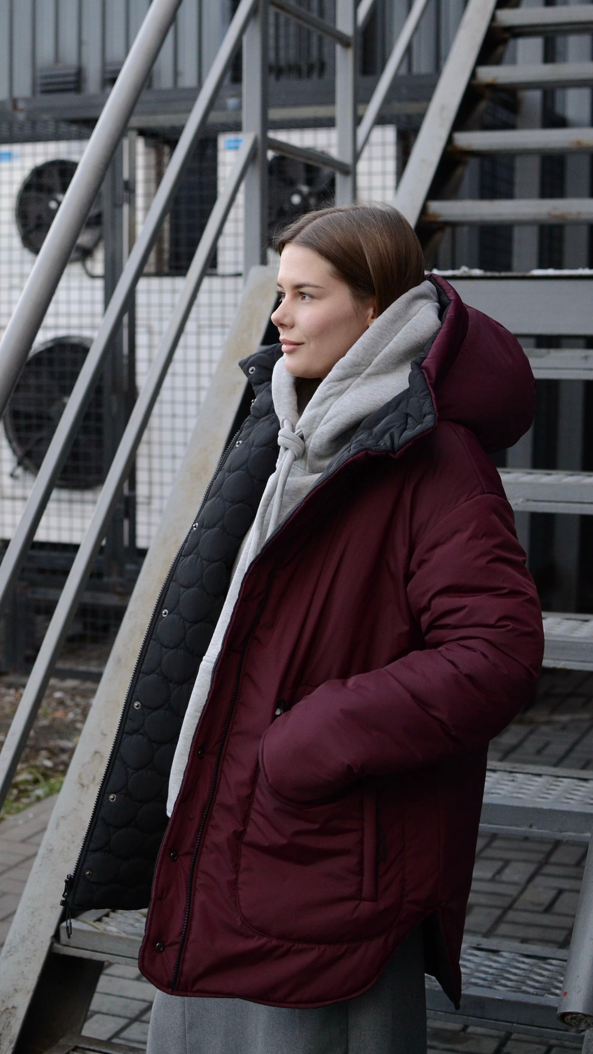 Winter double-sided jacket marsala/black