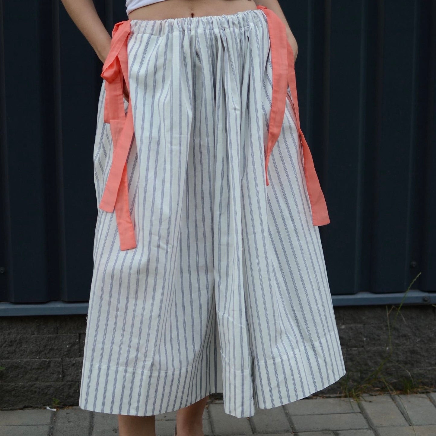 One-size cotton striped skirt with ribbons