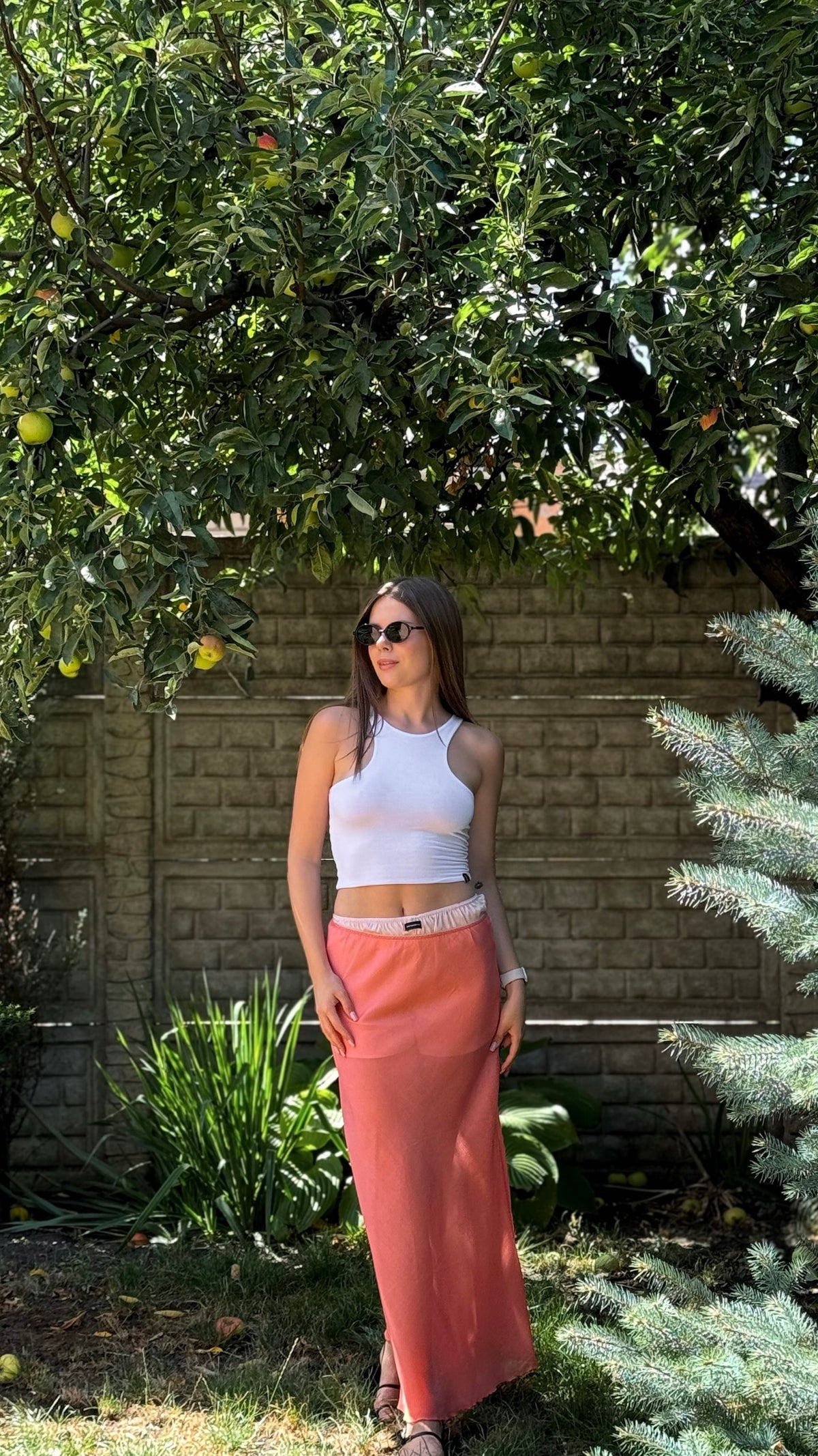 A line sheer skirt in coral