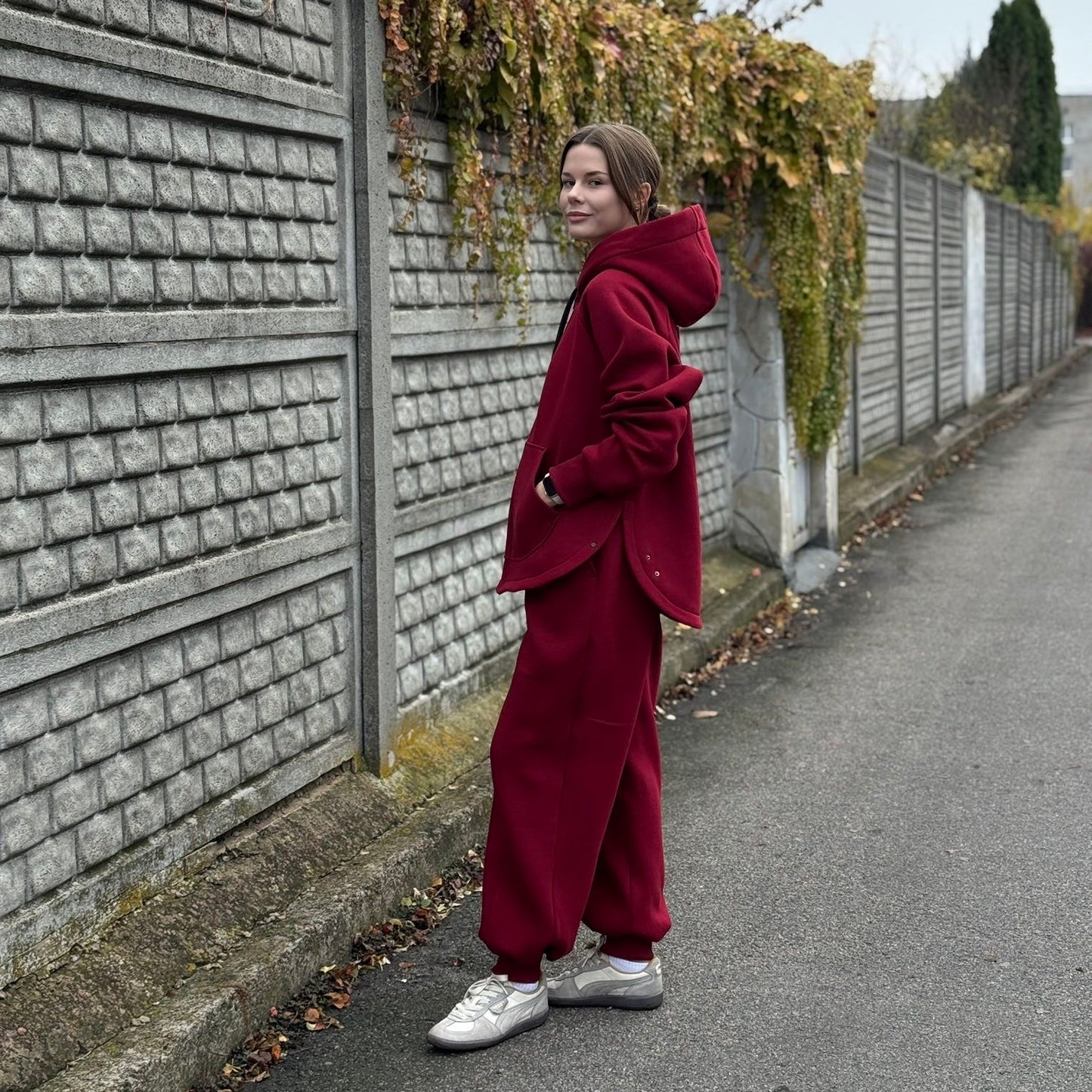 Zip fleece hoodie burgundy