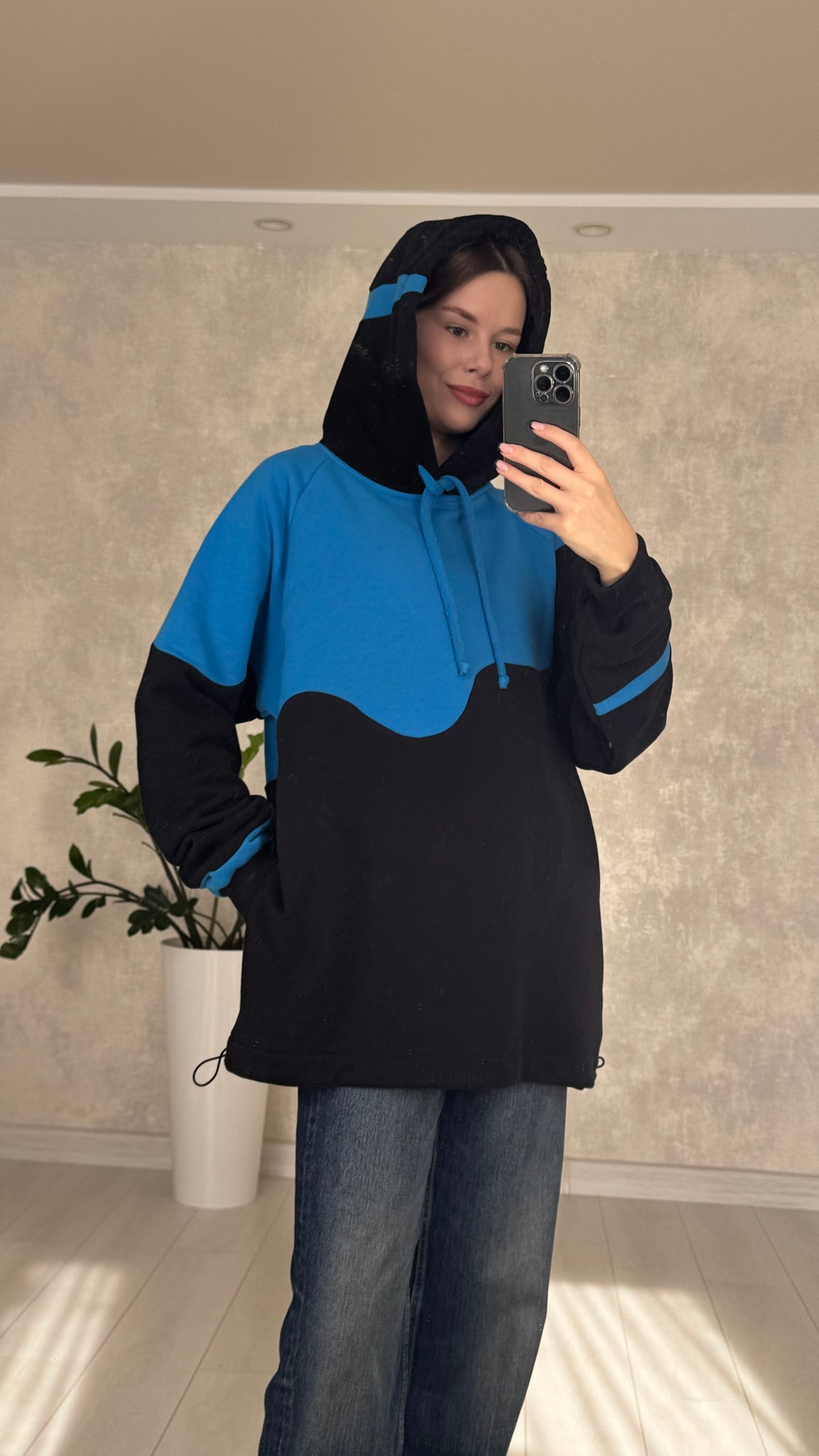 Patched upcycled Hoodie blue