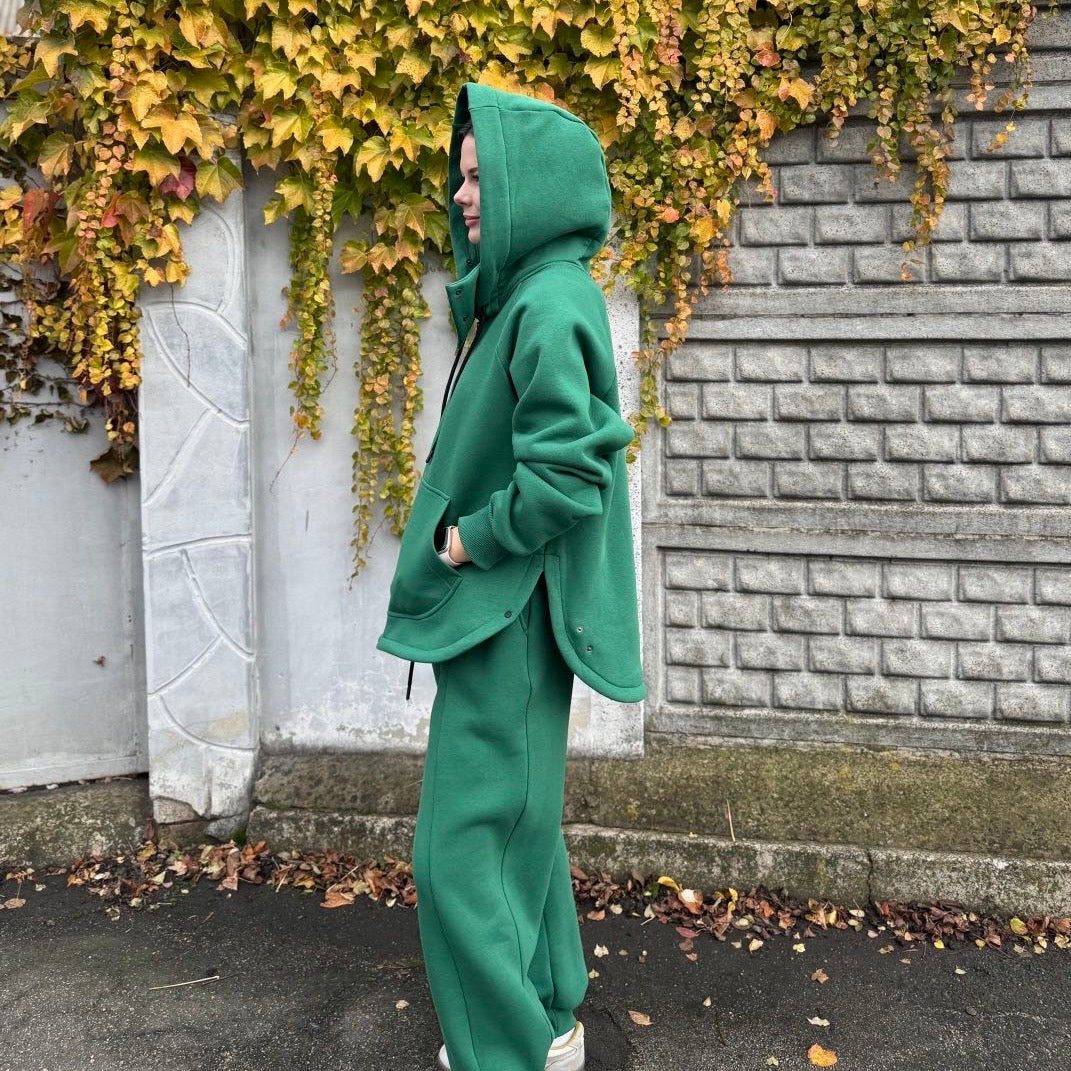 Zip fleece hoodie emerald