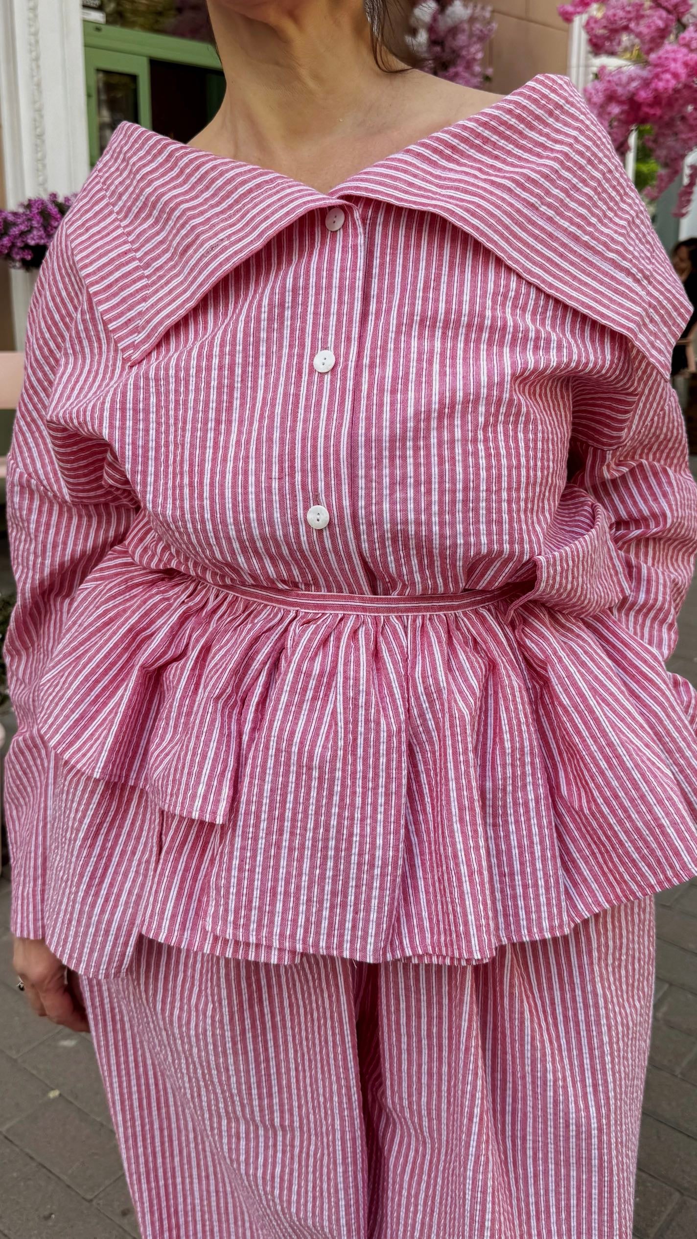 Asymmetrical shirt+ bloomers pants cotton washed