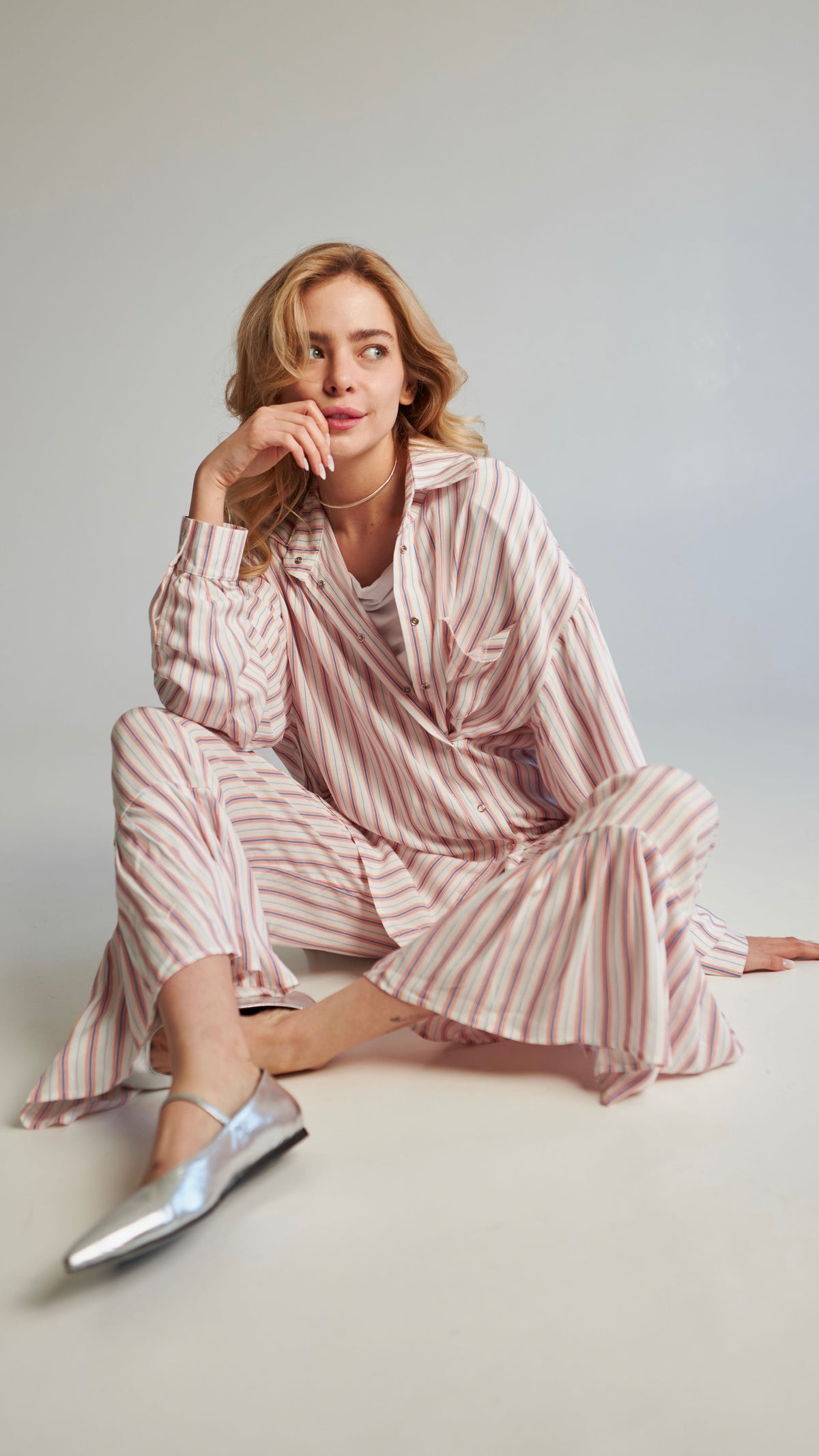 Striped pants with flounces