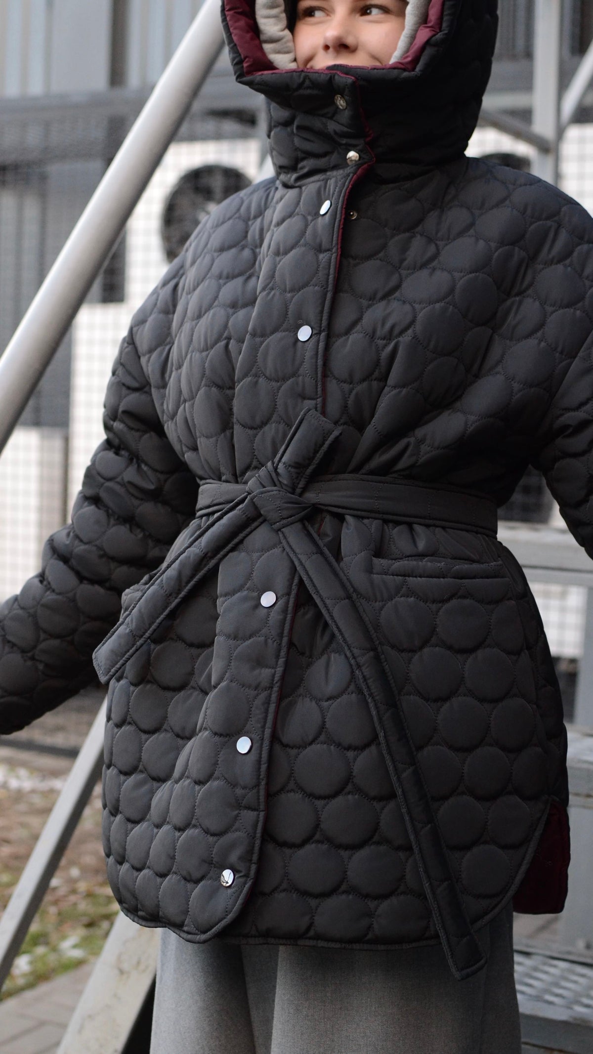Winter double-sided jacket marsala/black