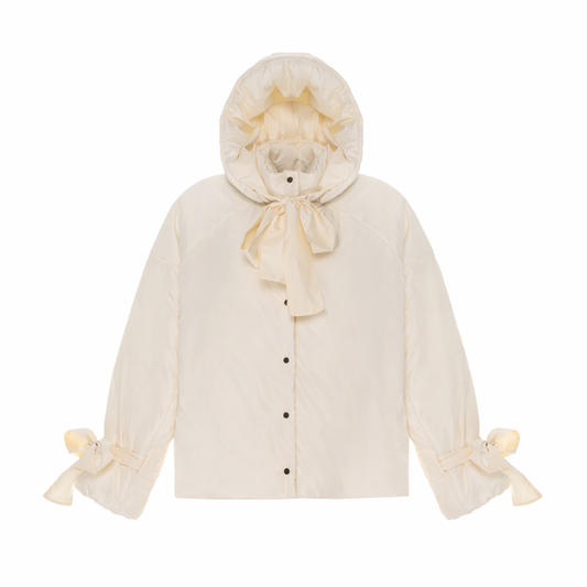 Down jacket in yellow butter with detachable powder and removable hood