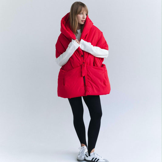 Red Down vest with detachable hood