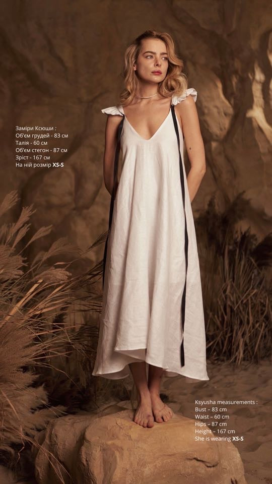 Dress with ribbons in organic linen height from 170cm+