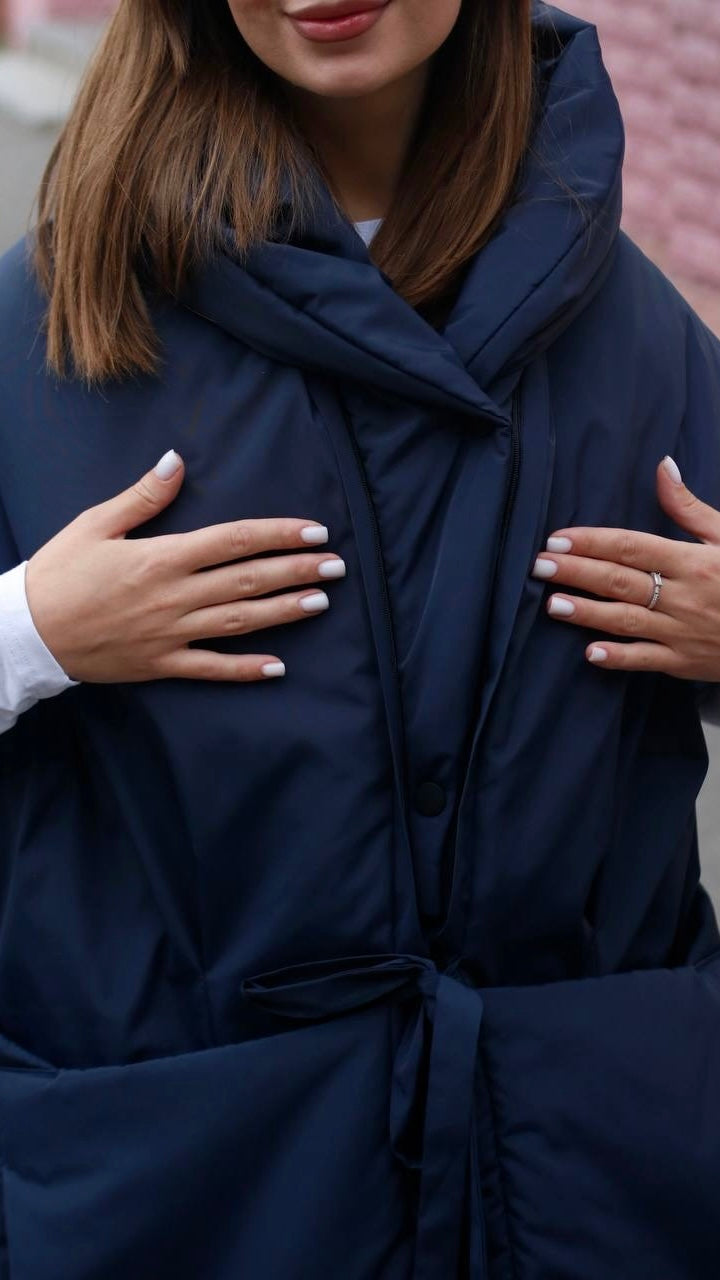 Deep blue Down vest with detachable hood