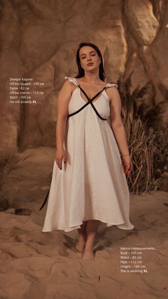 Dress with ribbons in organic linen height from 170cm+