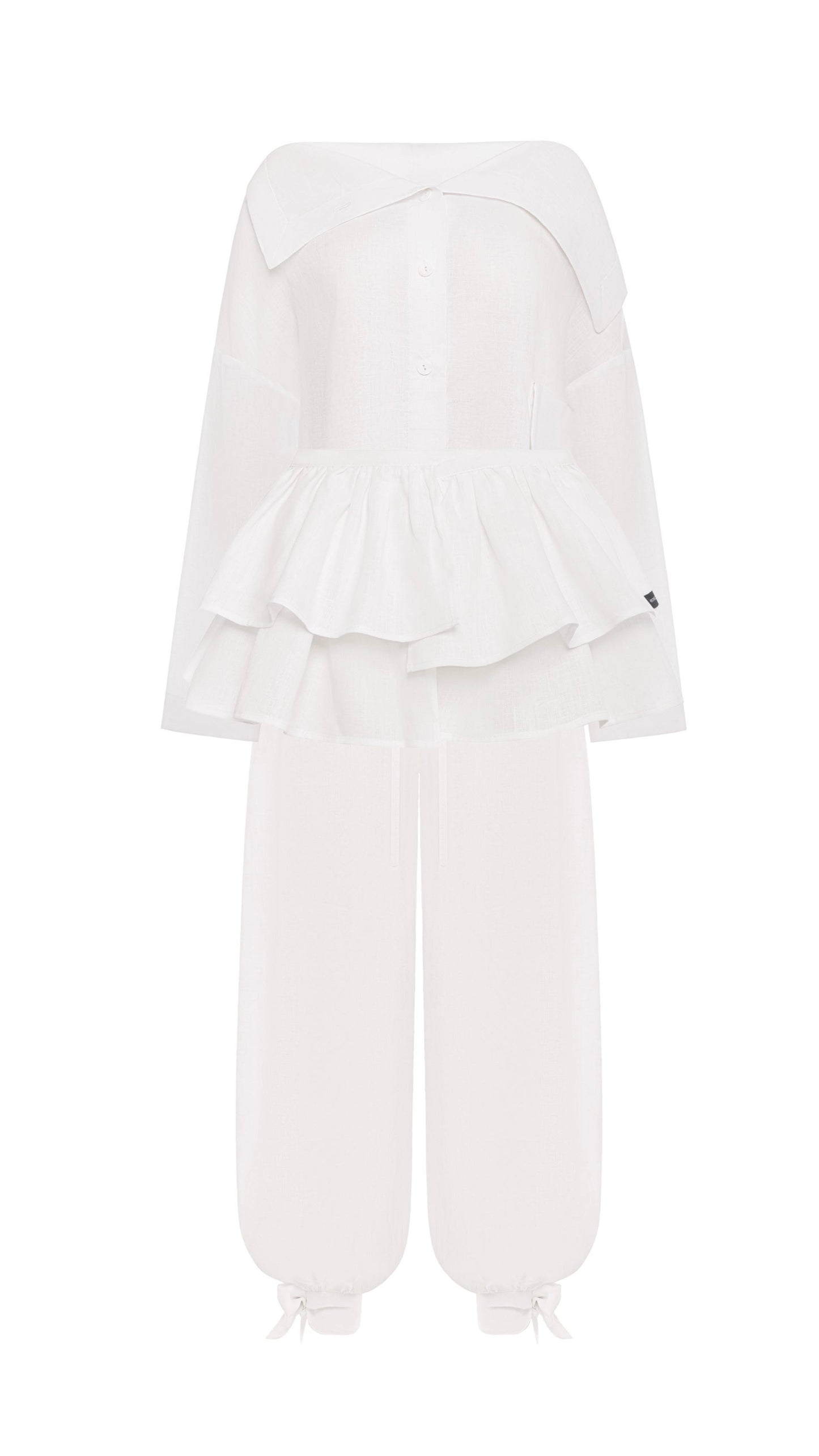 Asymmetrical shirt+ bloomers pants organic linen