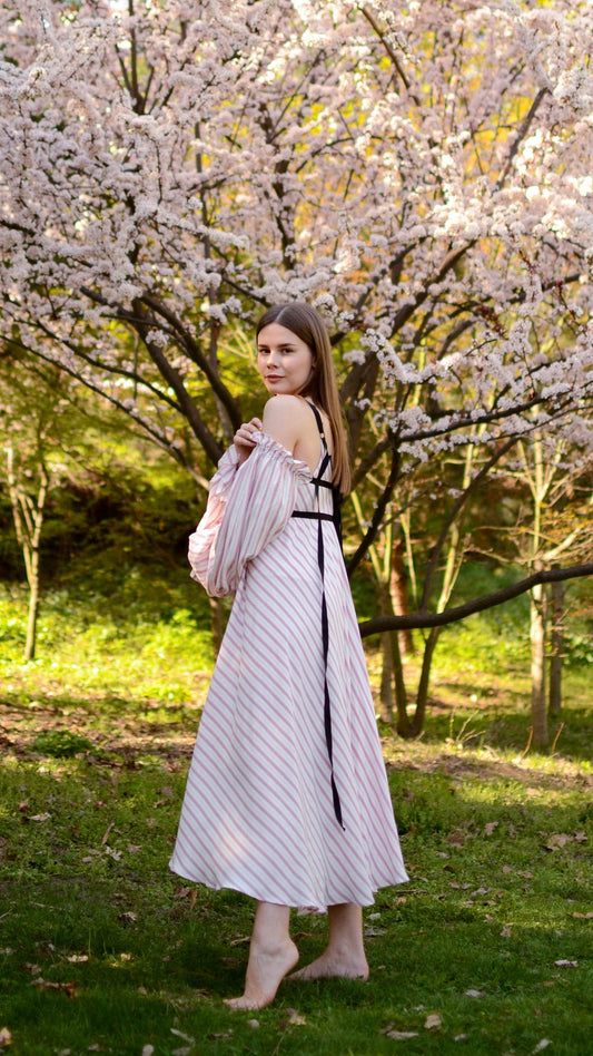 Striped dress with ribbons height from 170cm+