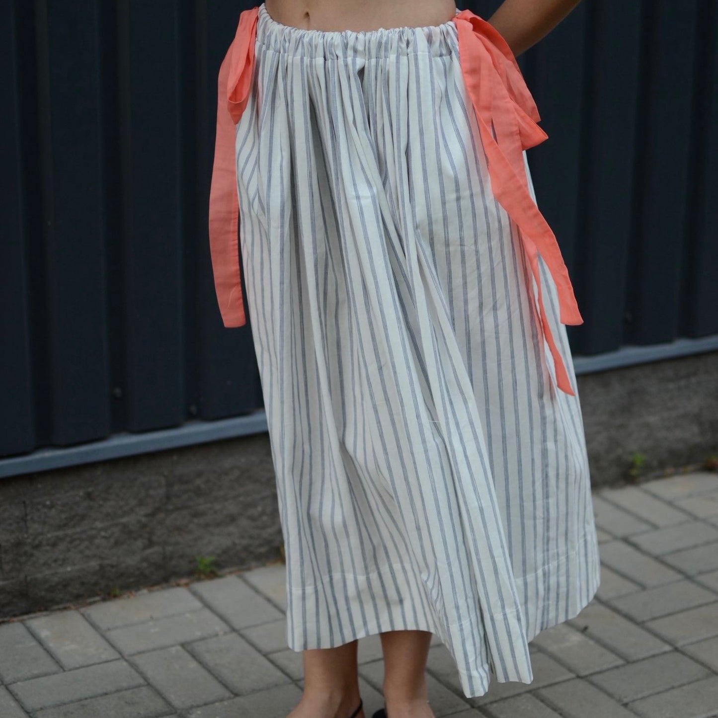 One-size cotton striped skirt with ribbons