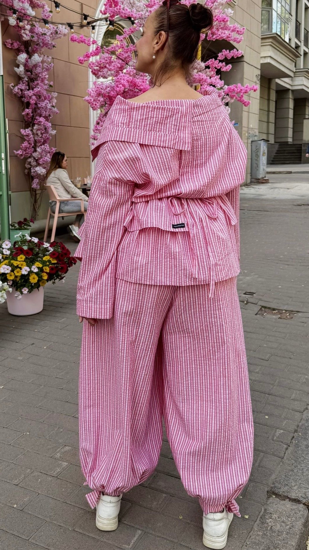 Asymmetrical shirt+ bloomers pants cotton washed