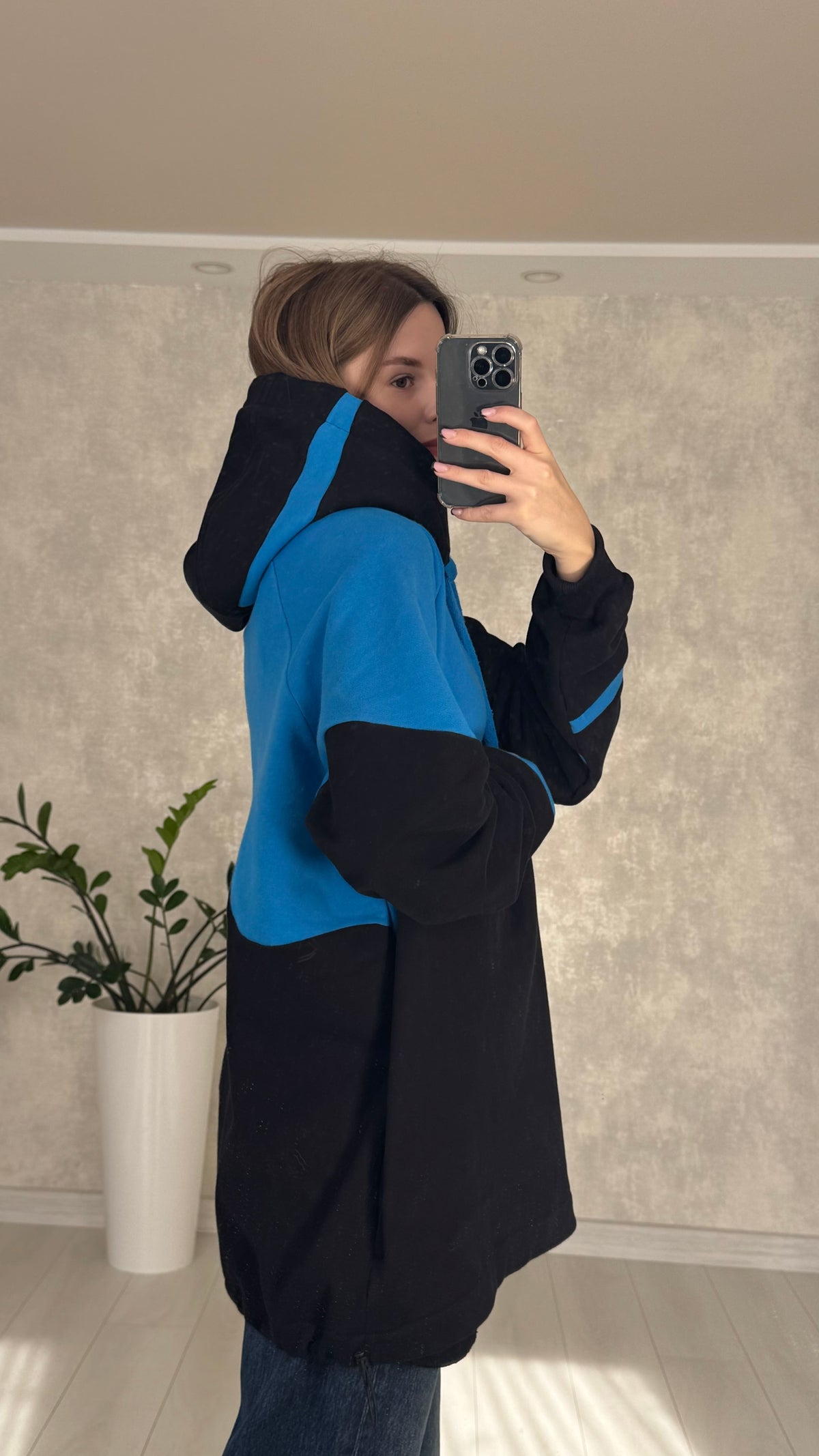 Patched upcycled Hoodie blue
