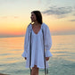 Short dress with ribbons in organic linen