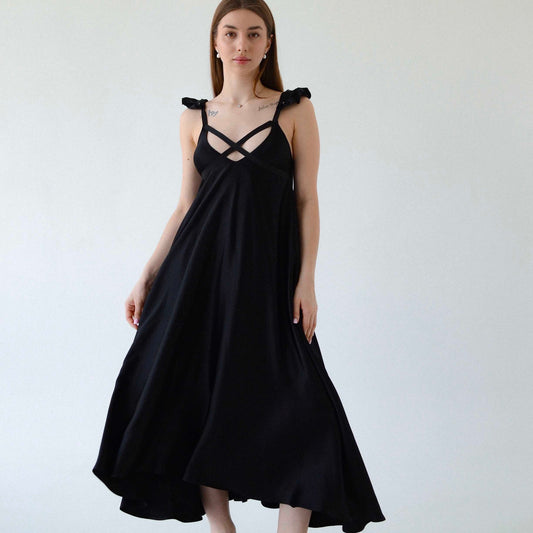 Dress with ribbons black