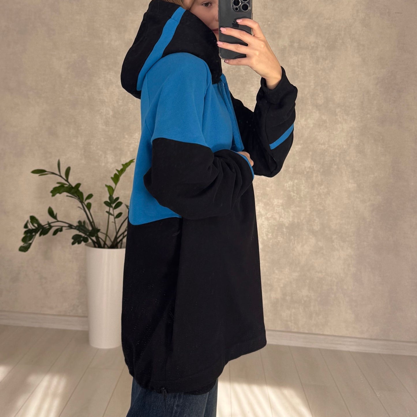 Patched upcycled Hoodie blue