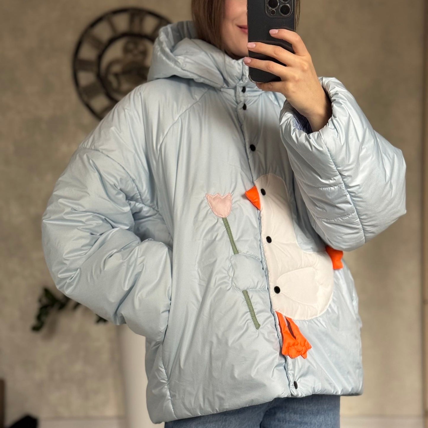 <tc>Куртка «Качечка» блакитна зі знімними бантами і пристібним капюшоном</tc>