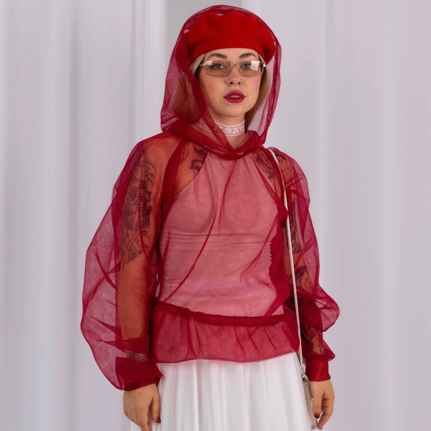 Transparent marsala hoodie with an elastic band