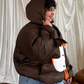 Down jacket  "Little duck" in chocolate with detachable bows and removable hood