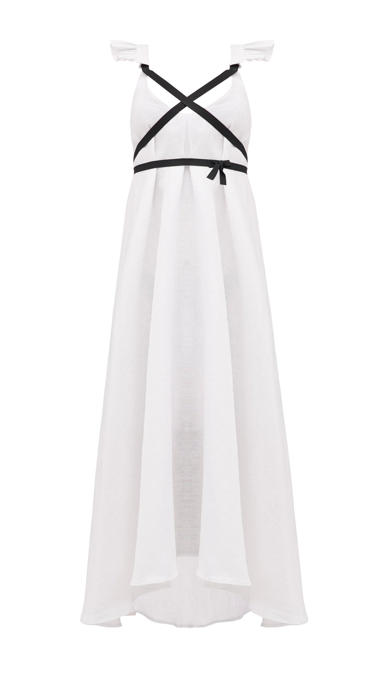 Dress with ribbons in organic linen height from 170cm+