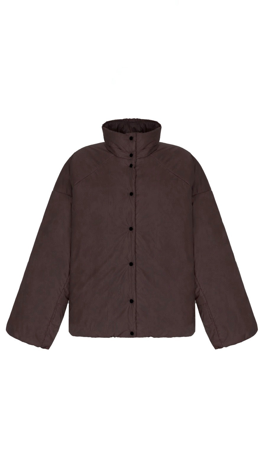 Down jacket in black with detachable chocolate and removable hood