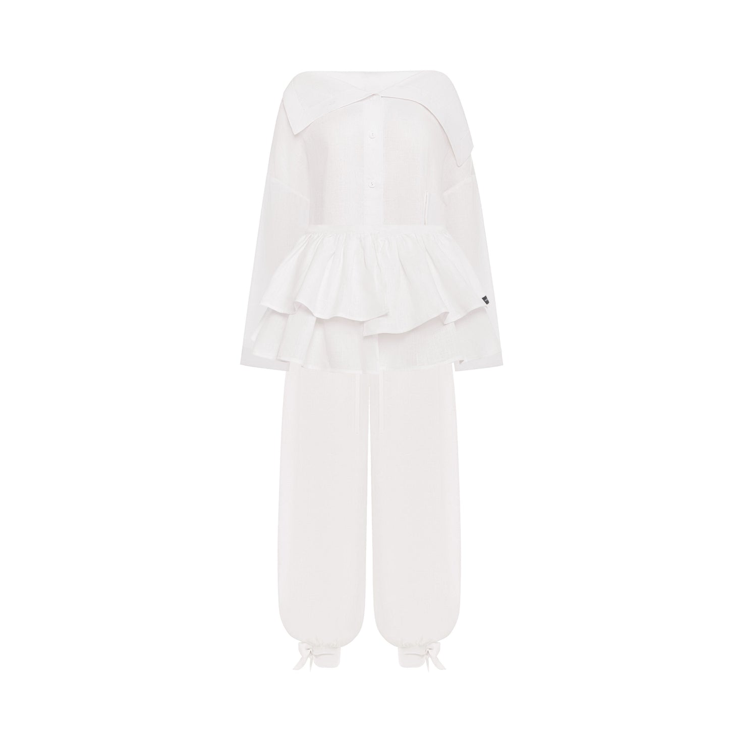 Asymmetrical shirt+ bloomers pants organic linen