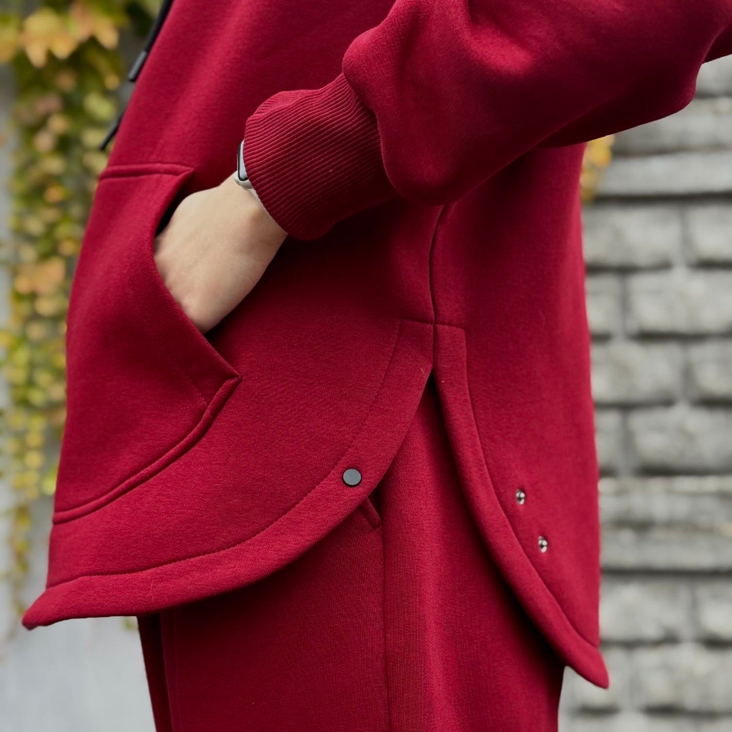 Zip fleece hoodie burgundy