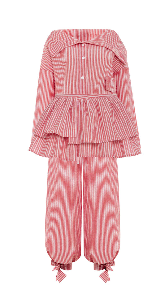 Asymmetrical shirt+ bloomers pants cotton washed