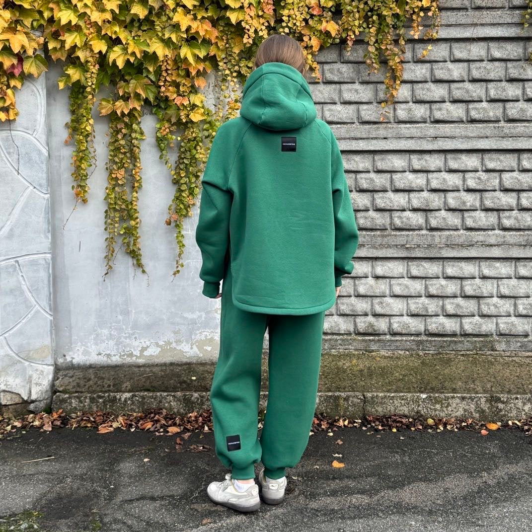 Zip fleece hoodie emerald