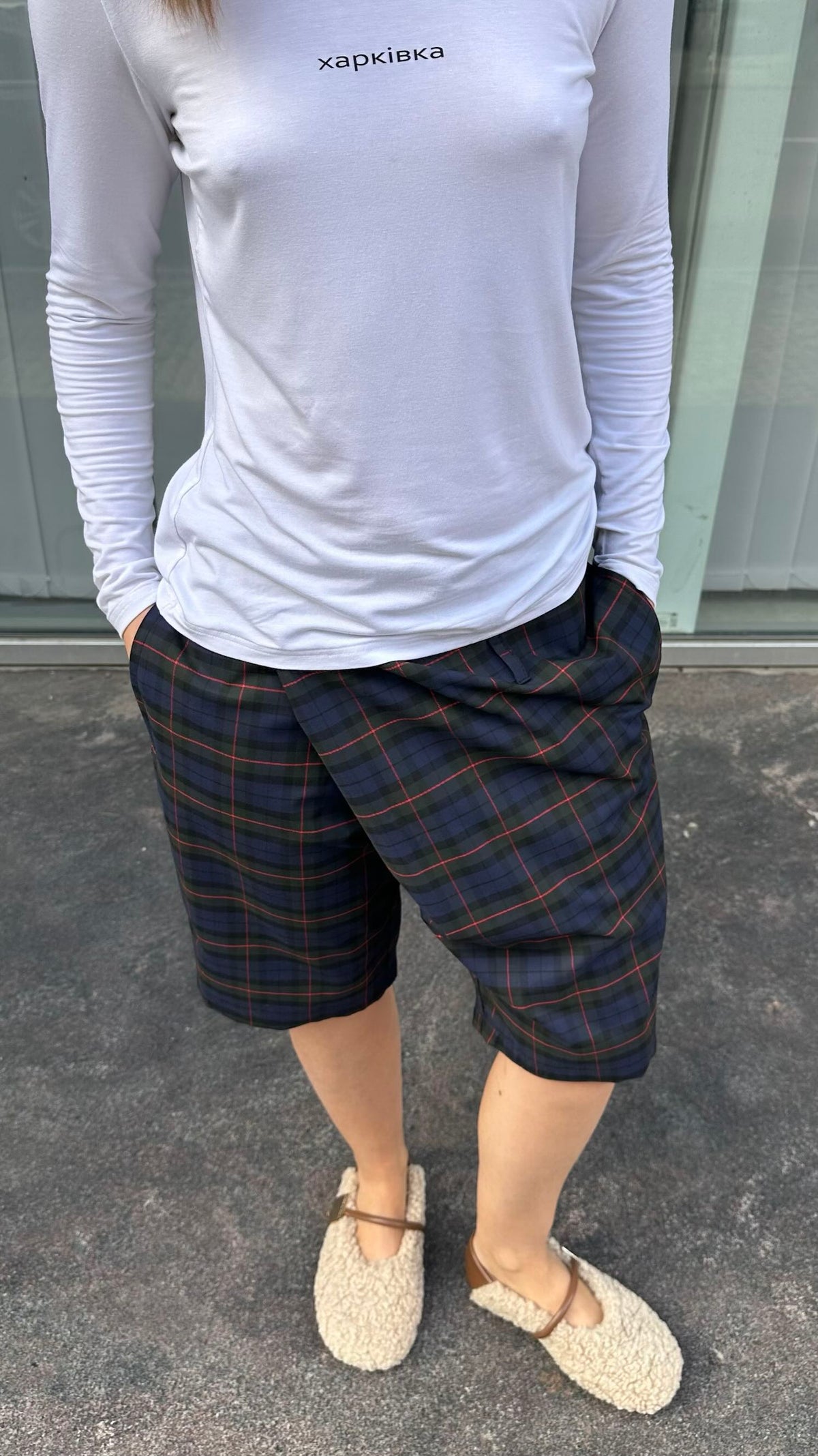 Checkered asymmetrical shorts