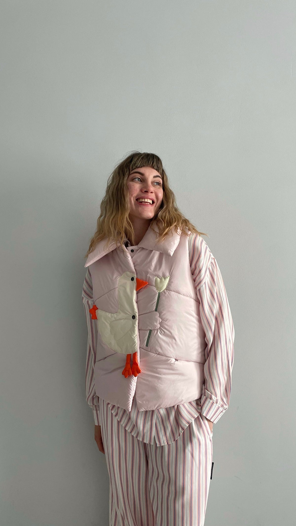 Vest "Little duck" pink cotton candy with detachable collar