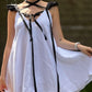 Short dress with ribbons in organic linen