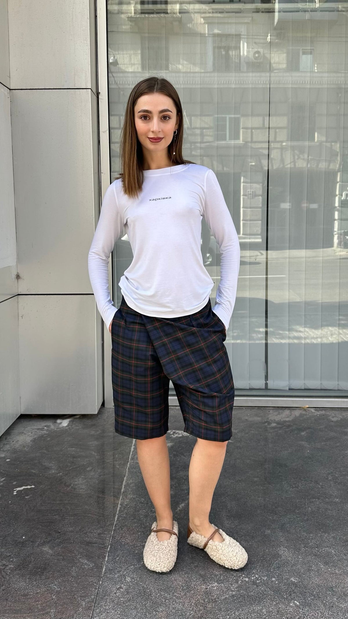 Checkered asymmetrical shorts