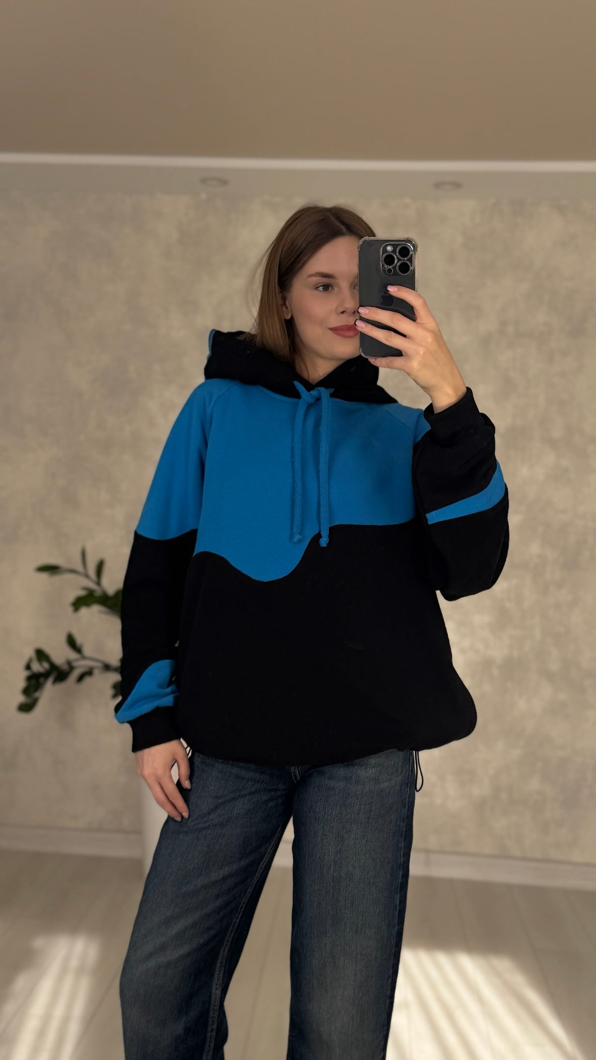 Patched upcycled Hoodie blue