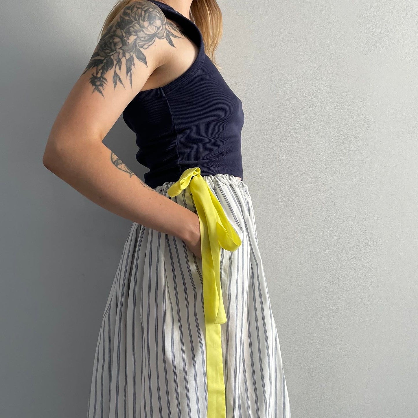 One-size cotton striped skirt with ribbons