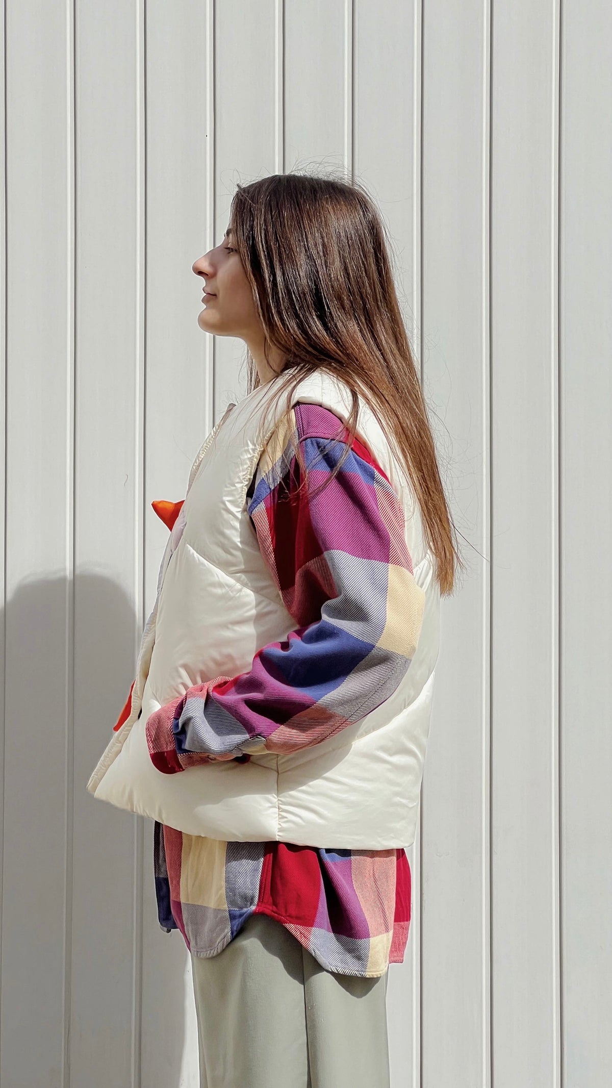 Vest "Little duck" creamy with detachable collar