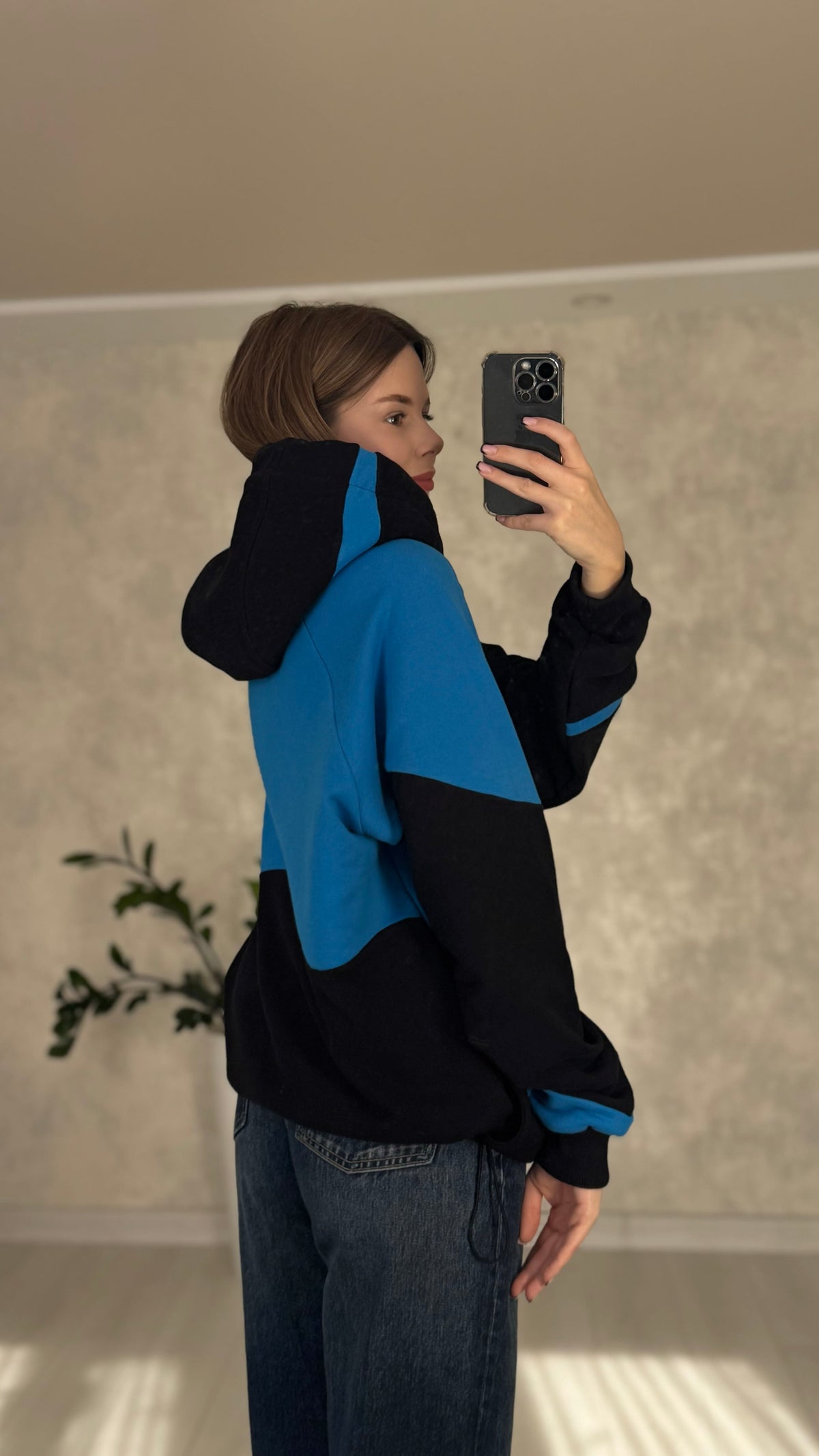 Patched upcycled Hoodie blue