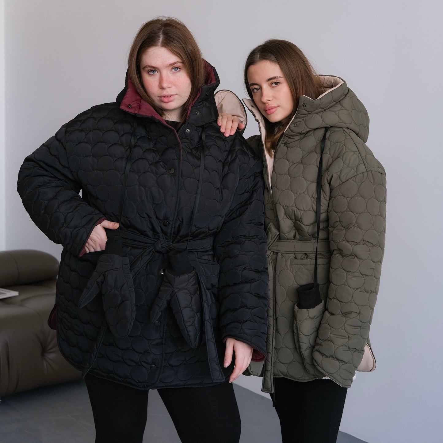 Winter double-sided jacket marsala/black