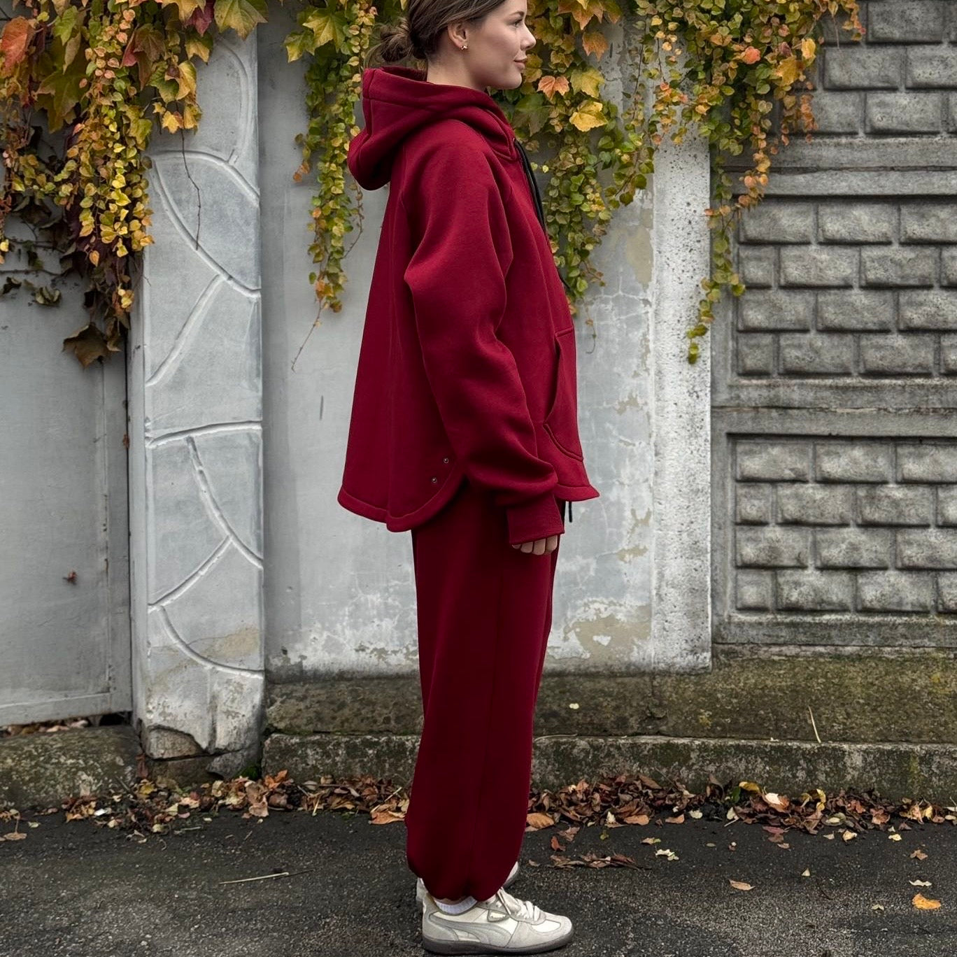 Zip fleece hoodie burgundy