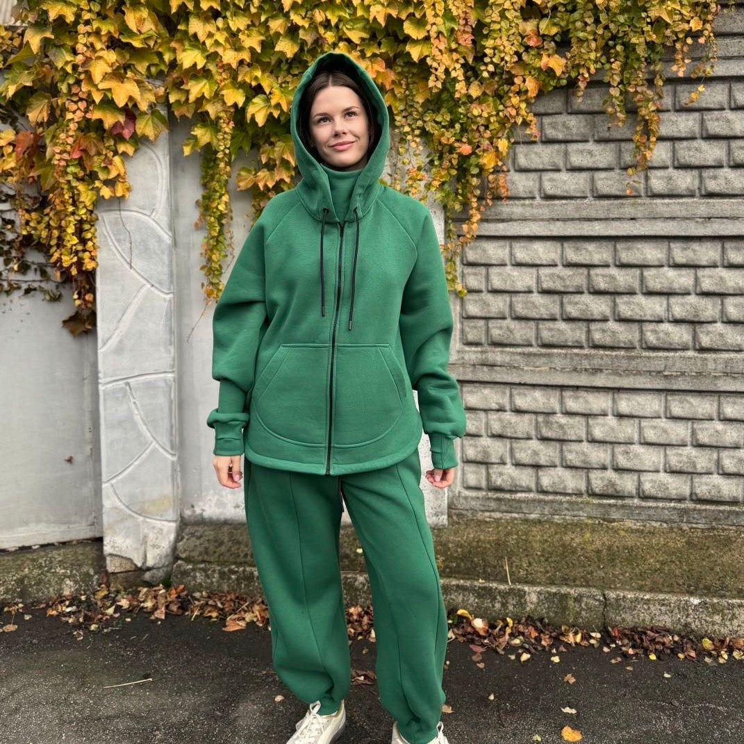 Zip fleece hoodie emerald