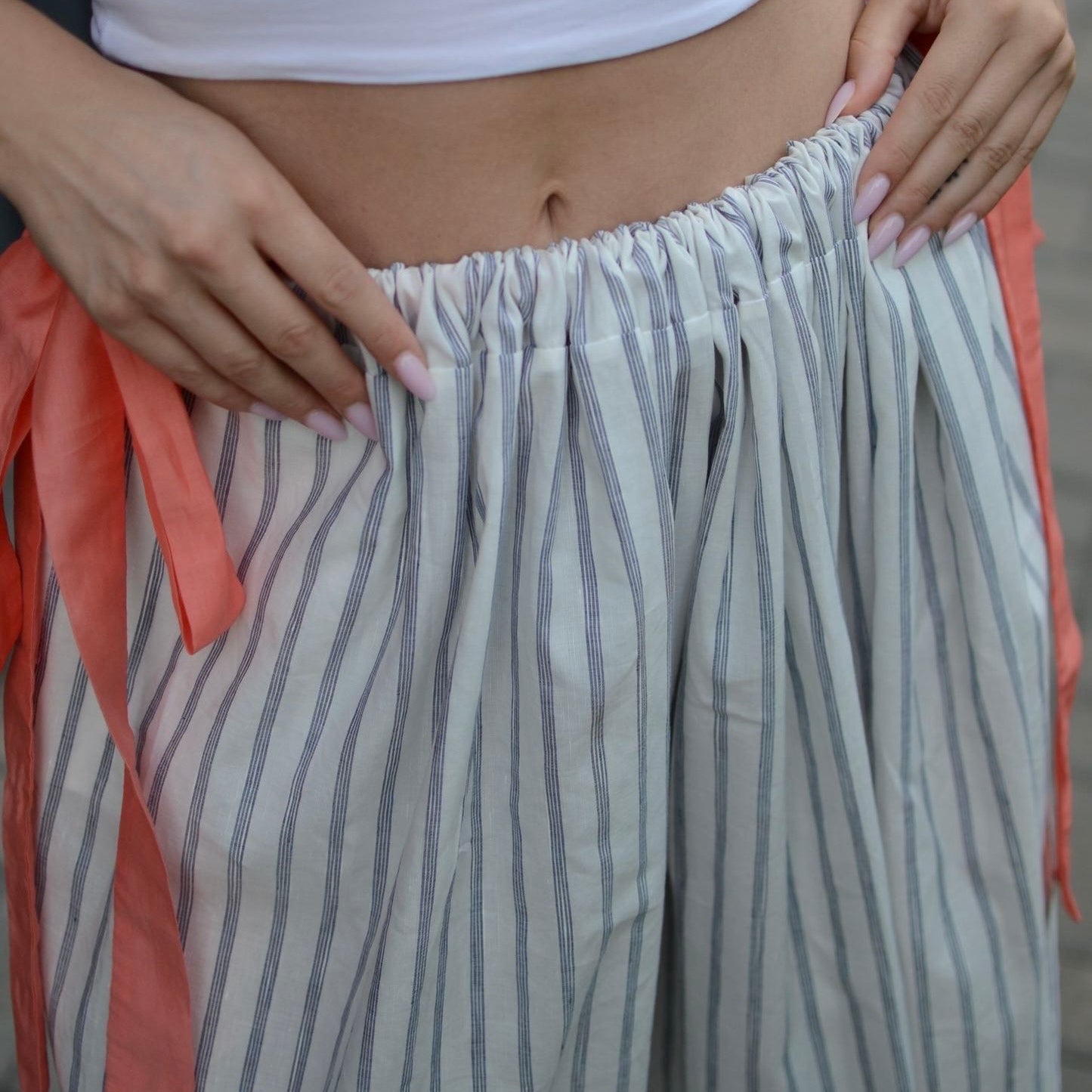 One-size cotton striped skirt with ribbons