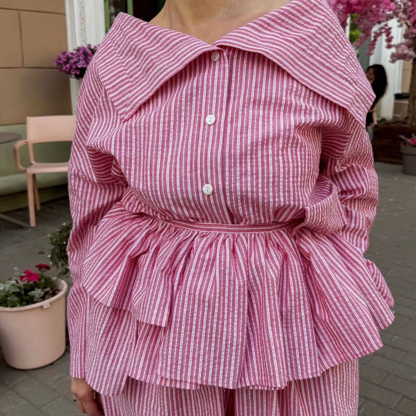 Asymmetrical shirt+ bloomers pants cotton washed
