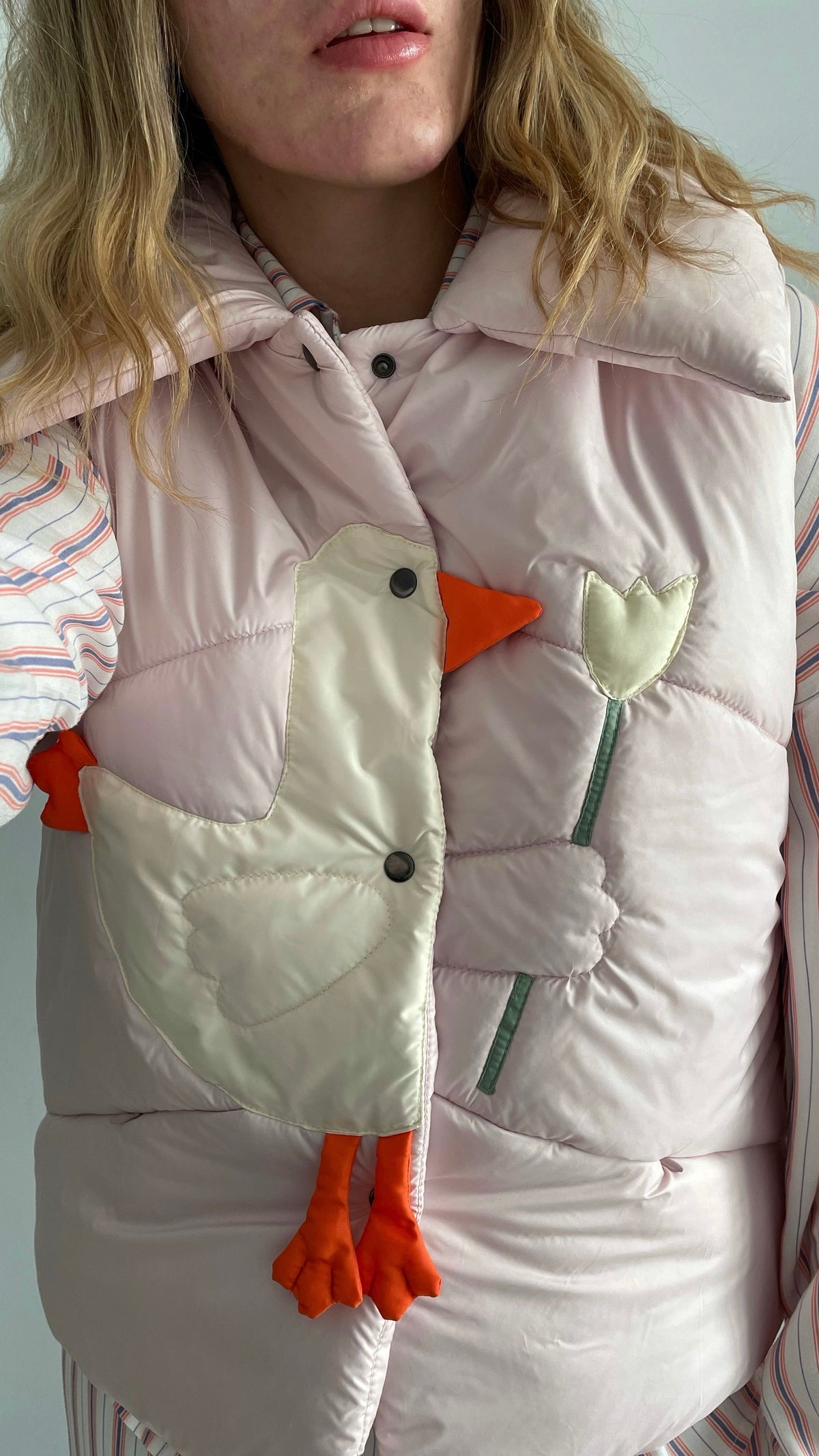 Vest "Little duck" pink cotton candy with detachable collar
