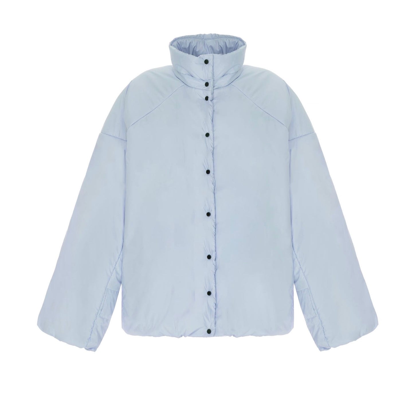 Down jacket in blue with detachable bows and removable hood