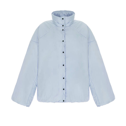 Down jacket in blue with detachable bows and removable hood