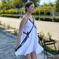 Short dress with ribbons in organic linen