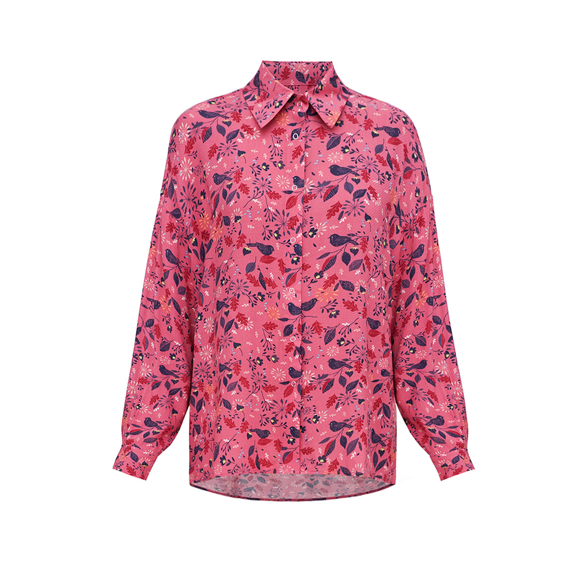 Shirt with a print "Crimson birds"