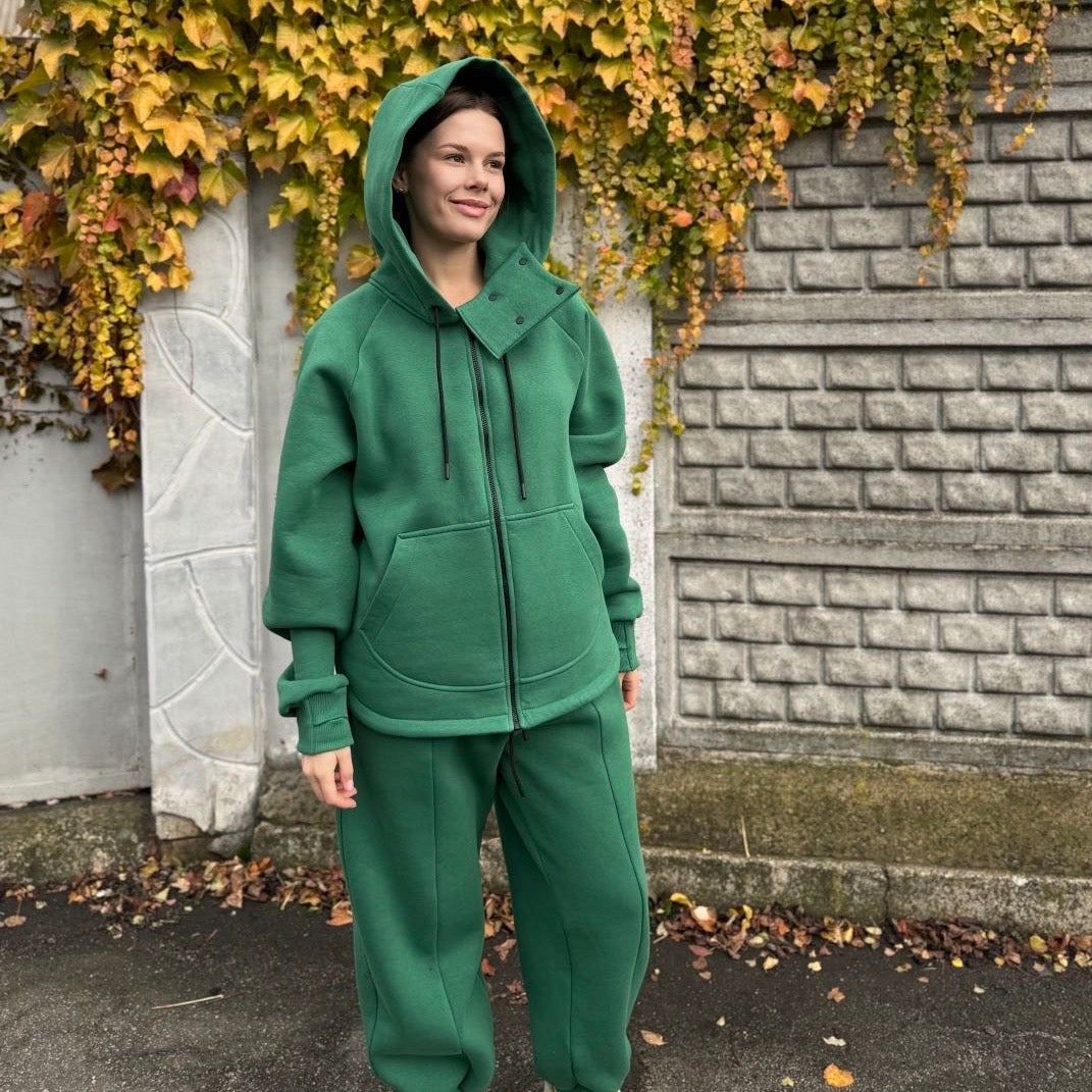 Zip fleece hoodie emerald